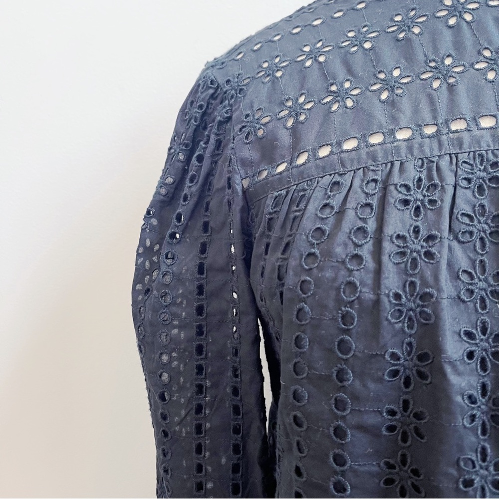 JCrew Black Eyelet Ribbon Tie Long Sleeve Cotton Blouse XS - Picture 10 of 12